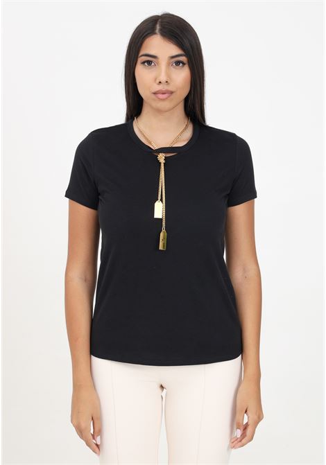 Women's black short sleeve t-shirt with necklace ELISABETTA FRANCHI | MA00946E2110